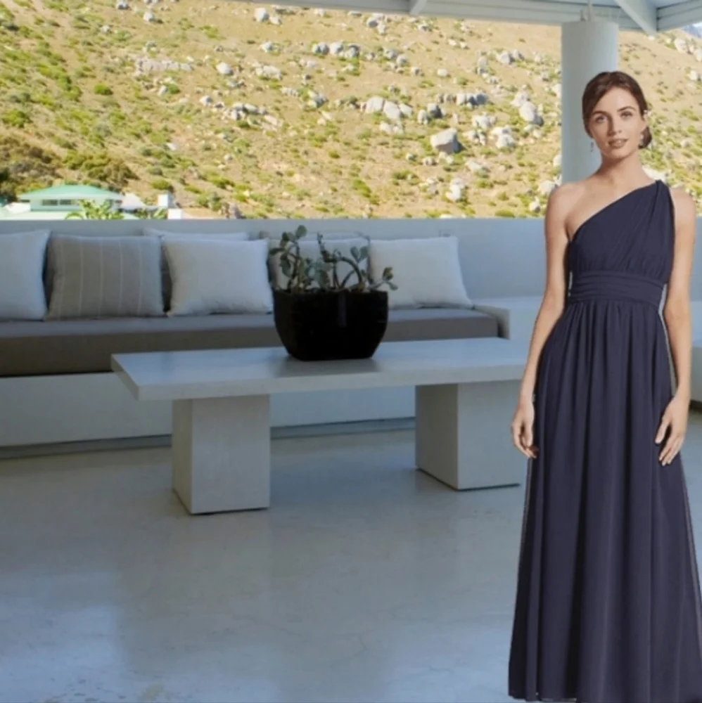 Tevolio One-Shoulder Navy Blue Chiffon David's Bridal Bridesmaid Party Dress 14 - Picture 2 of 10